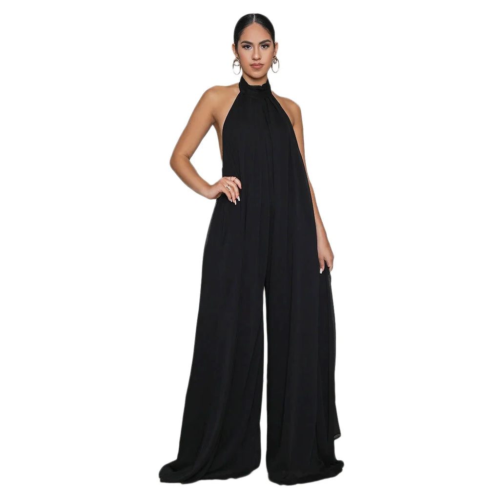 S-XL Casual Sleeveless Jumpsuit Chiffon Wide Truffle Back Women's Jumpsuit