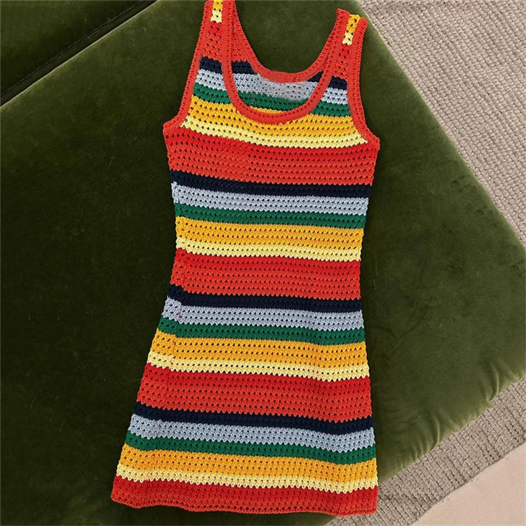 Wholesale New Arrival Spring Casual Knitted Dress Multicolored Sleeveless Beach Dress Summer Clothes for Women