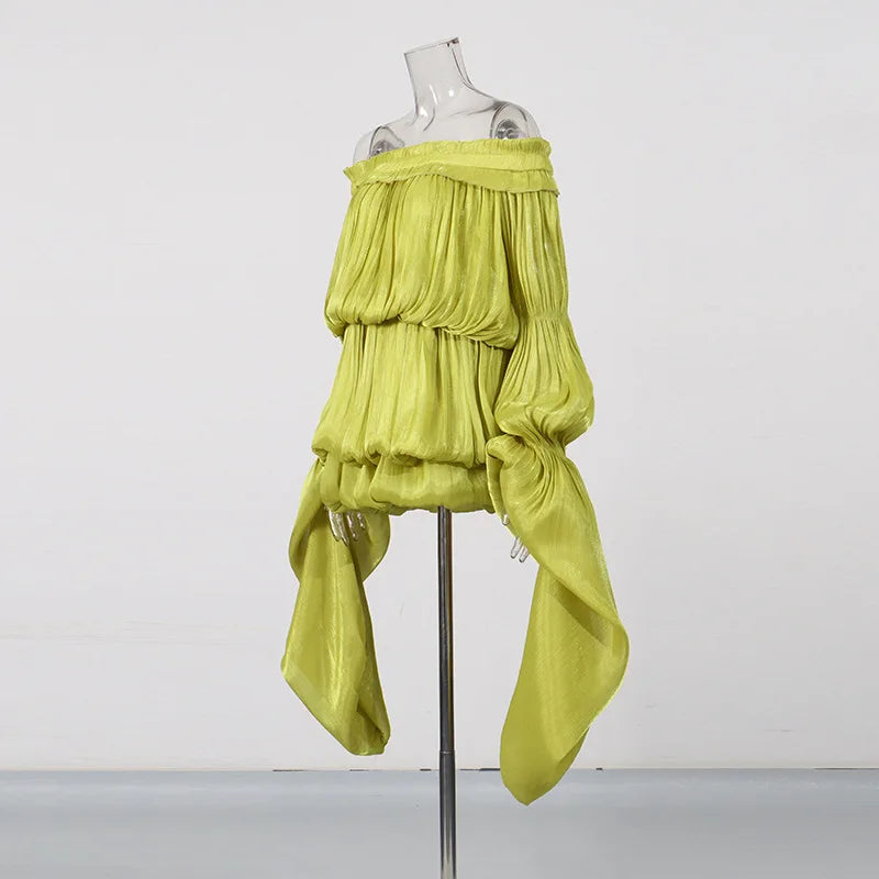 Fashion Women Casual Vintage Ruffle Matching Off the Shoulder Long Sleeve Irregular Blouse Top Biker Short Set 2 Two Piece Set