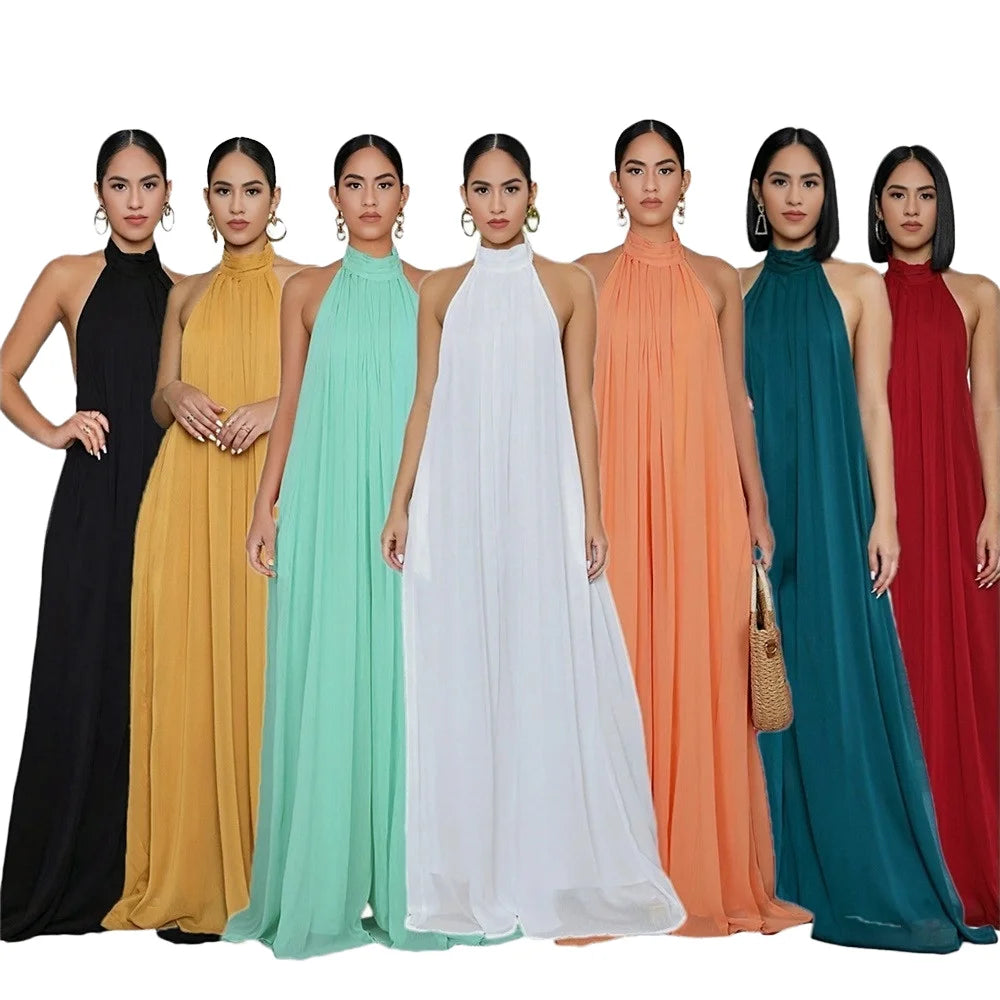 S-XL Casual Sleeveless Jumpsuit Chiffon Wide Truffle Back Women's Jumpsuit