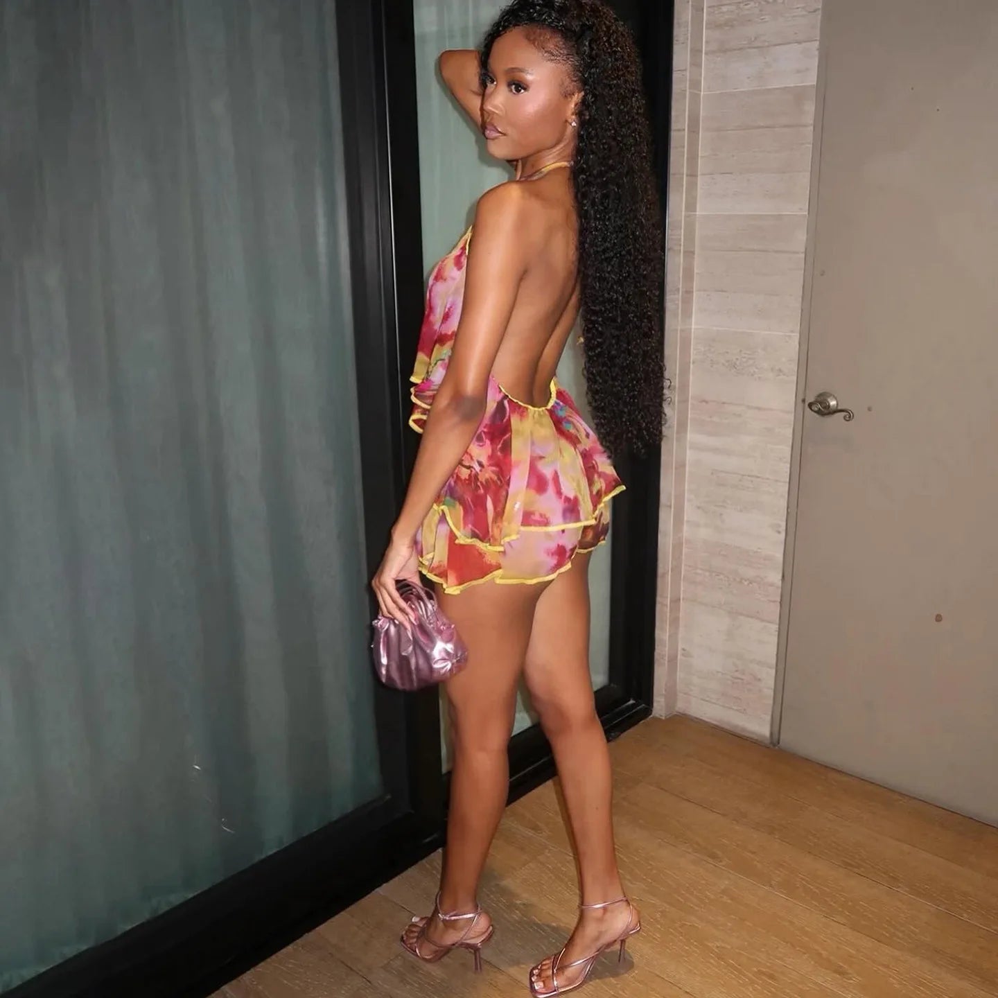 Sexy Halter Neck Ruffle Crop Tops and Shorts Two Piece Set Floral Printed Short Sets Women 2 Piece Outfits