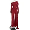 Elegant Party Club Outfits Woman Jumpsuits and Rompers Evening Off Shoulder Long Sleeve Ruched One Pieces Overalls