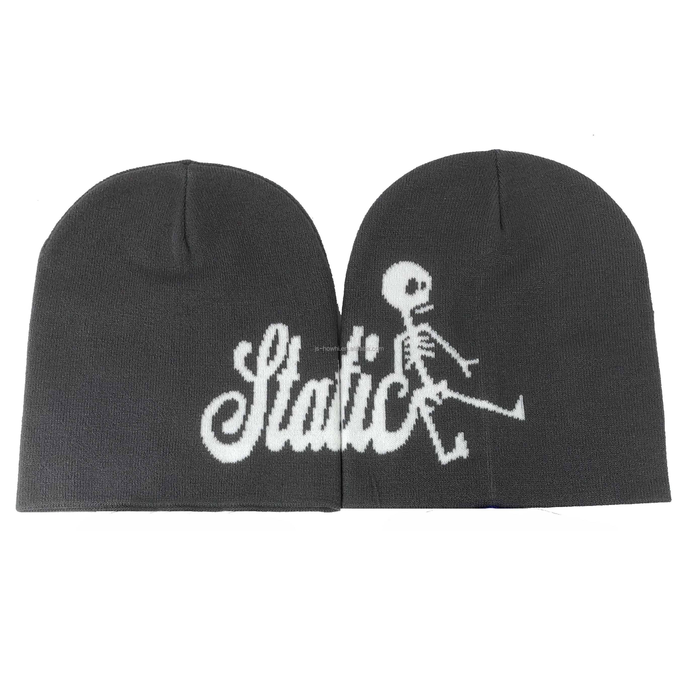 High Quality Customized Beanies Hats All Over logo Knitted Jacquard Winter Hat Skull Beanie