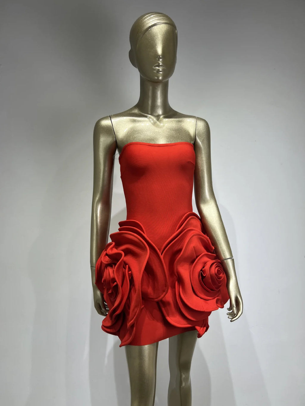 GX775 Luxury Quality Women Sexy Party Tube Big 3D Floral Red Bandage Mini Dress Sleeveless Slim Fit Elegant Evening Dresses