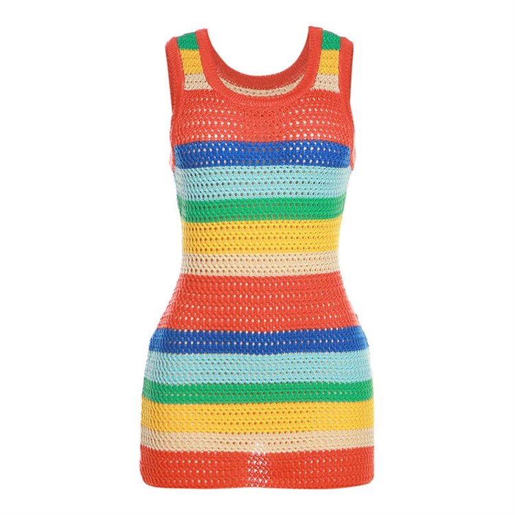 Wholesale New Arrival Spring Casual Knitted Dress Multicolored Sleeveless Beach Dress Summer Clothes for Women