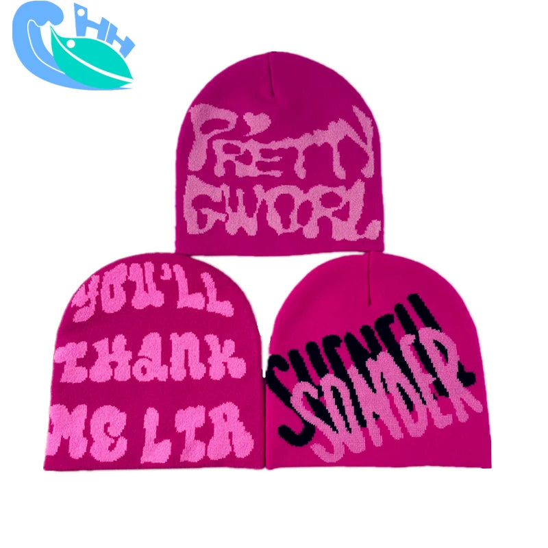 High Quality Customized Beanies Hats All Over logo Knitted Jacquard Winter Hat Skull Beanie