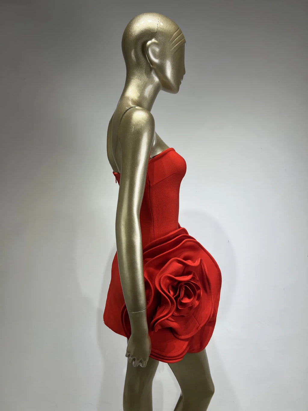 GX775 Luxury Quality Women Sexy Party Tube Big 3D Floral Red Bandage Mini Dress Sleeveless Slim Fit Elegant Evening Dresses