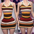 Summer Hot Sale Women Halter Striped Knit Dresses