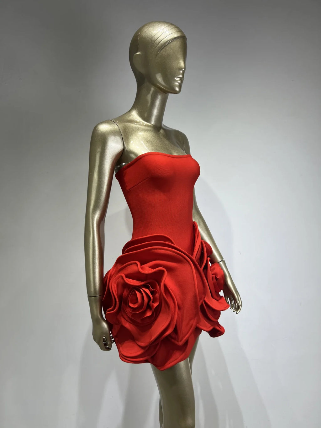 GX775 Luxury Quality Women Sexy Party Tube Big 3D Floral Red Bandage Mini Dress Sleeveless Slim Fit Elegant Evening Dresses