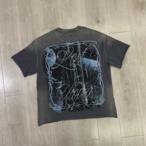 Streetwear Vintage Washed Diamond Cropped Tee for Men Crew Neck Short Sleeve Loose Cotton Rhineston Tshirts Oversized