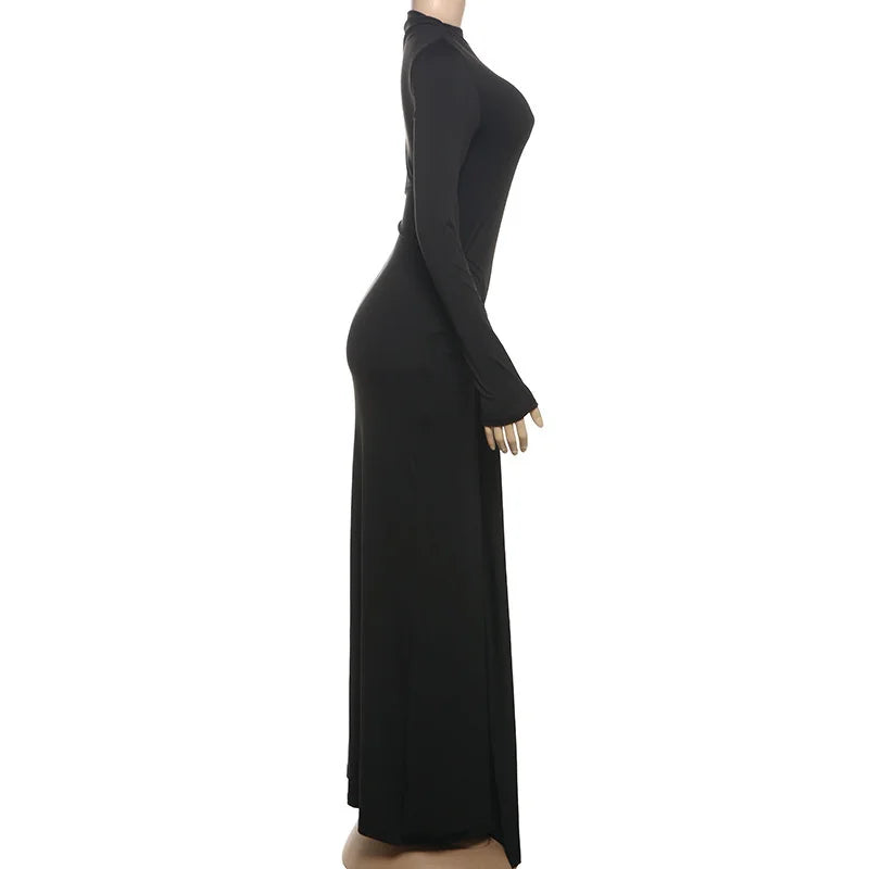 Mozision Elegant Long Sleeve Ruched Sexy Maxi Dress Women Gown Autumn Fashion Draped Bodycon Long Dresses Female Clothing