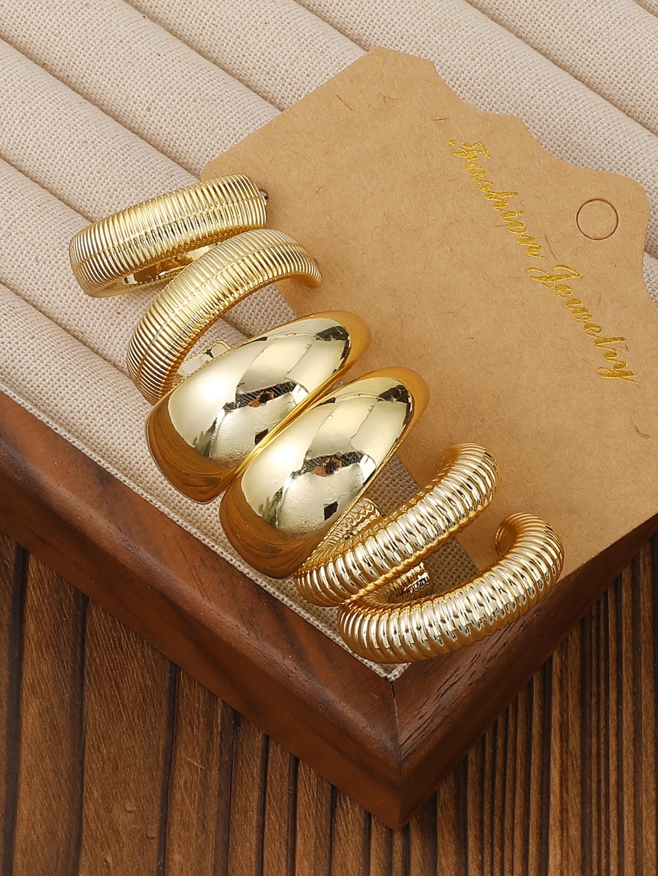 3-9 Pairs Fashionable New Geometric Lightweight Plastic Material With Gold-plated Earring Set