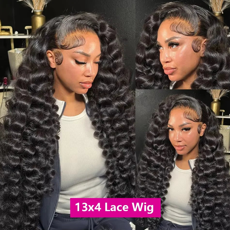 Loose Deep 13x6 Lace Front Human Hair Wig 30 40 Inches Brazilian Water Deep Wave 13x4 HD Lace Frontal Wig Curly Wigs For Women