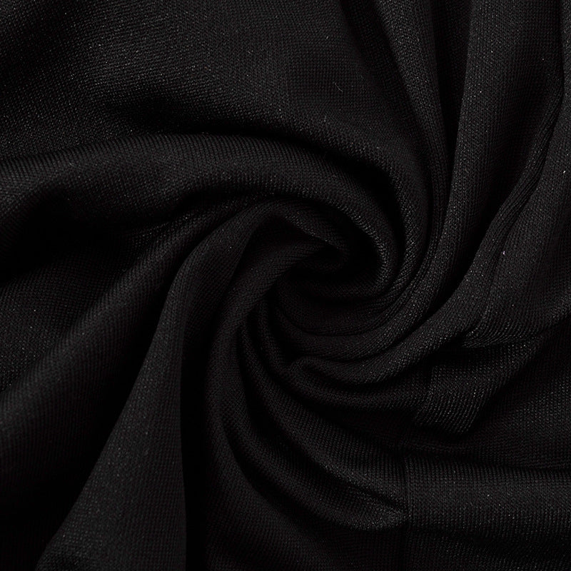 Women Sexy Bodycon Long Sleeve Halter Deep V Neck Backless Pleated Solid Slim Fit Skinny Dress for Cocktail Party