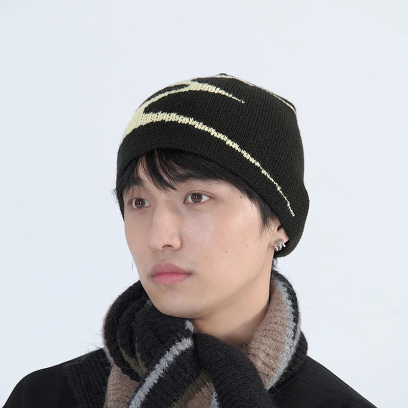 Men Beanies Knit Y2k Hip Hop Graphic Cap Streetwear Winter Goth Vintage Korean Fashion Pullover Accessories Unisex Women Hat Y2k