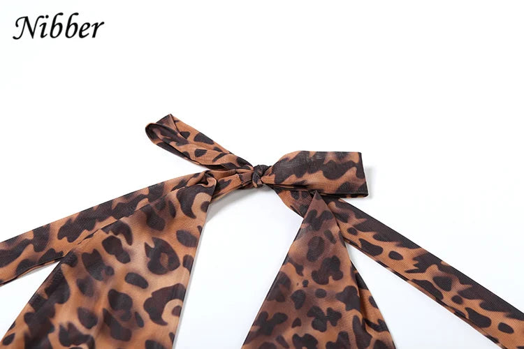 Nibber 2023 Leopard Print Romper Sexy Women See Through Hipster Summer Backless Halter Tight Midnight Clubwear Stretch Playsuits