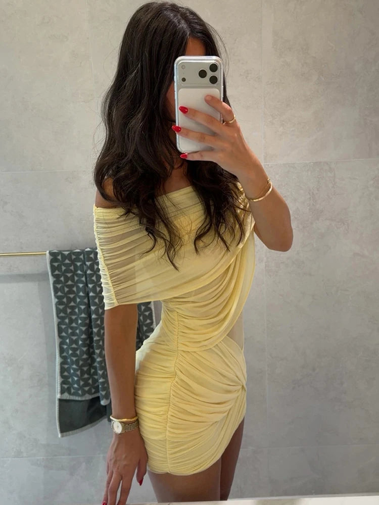 Nibber Prom Party Dress Women Sexy Patchwork Sexy Multi-Layer Mesh Cross Peach Hip Chic Clubwear Birthday Vacation Mini Bodycon