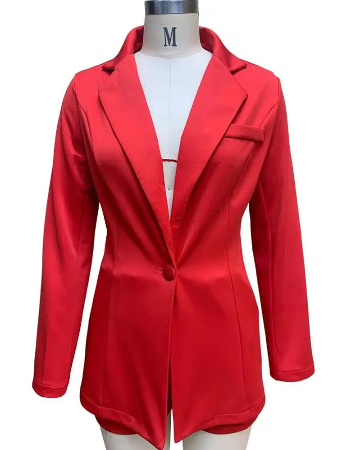 New Fashionable Printed Casual Long Sleeved Turn-down Slim Fit Single Button Jacket + Shorts Set For Women,5 Colors