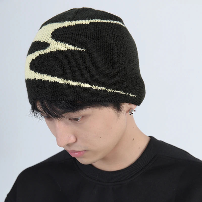 Men Beanies Knit Y2k Hip Hop Graphic Cap Streetwear Winter Goth Vintage Korean Fashion Pullover Accessories Unisex Women Hat Y2k
