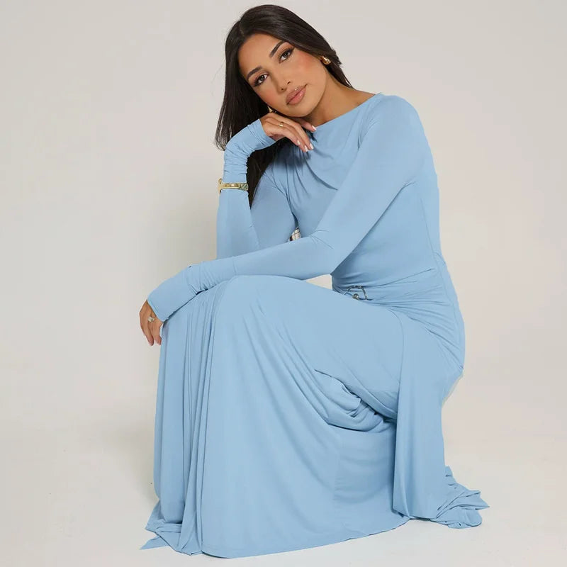 Mozision Elegant Long Sleeve Ruched Sexy Maxi Dress Women Gown Autumn Fashion Draped Bodycon Long Dresses Female Clothing
