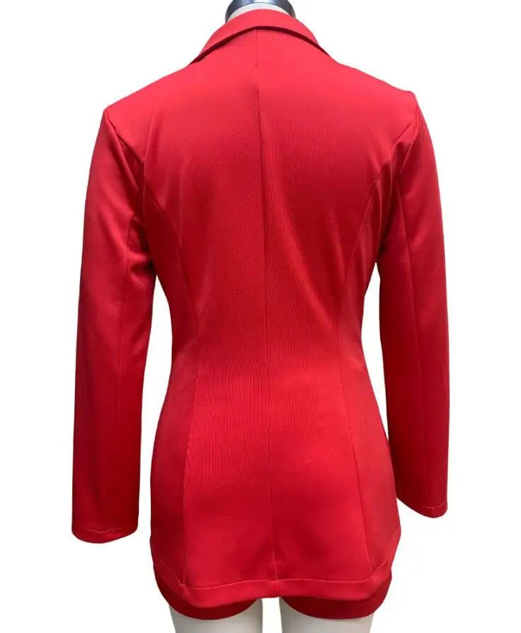 New Fashionable Printed Casual Long Sleeved Turn-down Slim Fit Single Button Jacket + Shorts Set For Women,5 Colors