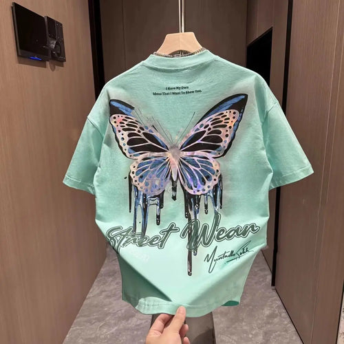 Man Tee Shirts Print 100℅ Cotton T Shirt for Men Loose O Neck Korean Clothing Funny Wholesale Streetwear Y2k Aesthetic Kpop Top
