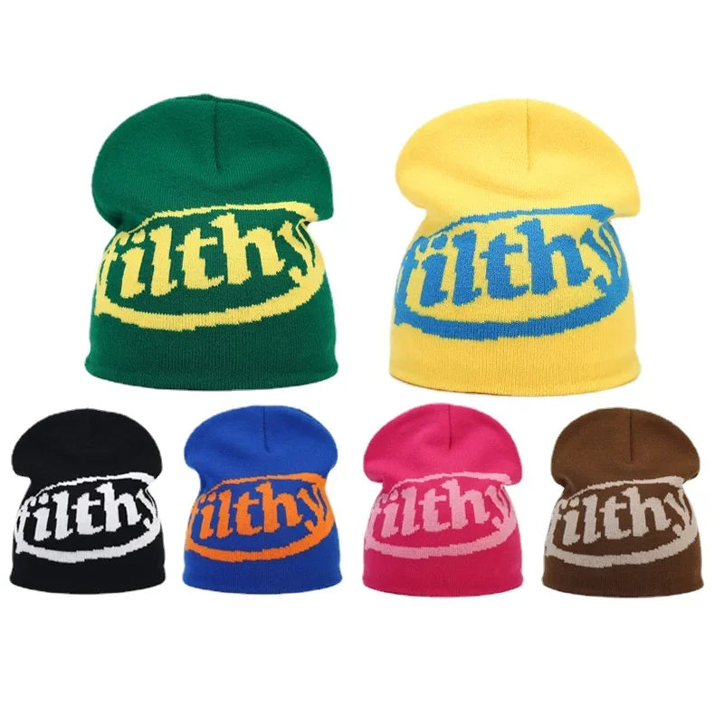 Y2K Letter Knitted Winter Autumn Beanie Cap Men Women Kanye Beanies Gorras Hombre Top Warm Skiing Hat Ear Hats Hip Hop Skullcap