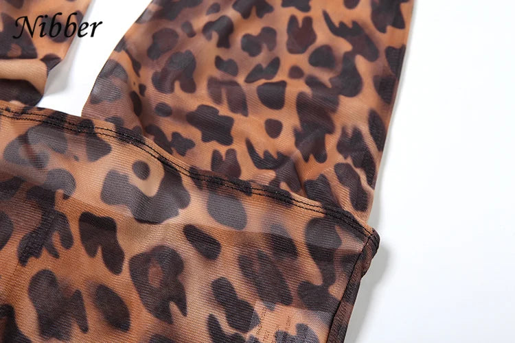 Nibber 2023 Leopard Print Romper Sexy Women See Through Hipster Summer Backless Halter Tight Midnight Clubwear Stretch Playsuits