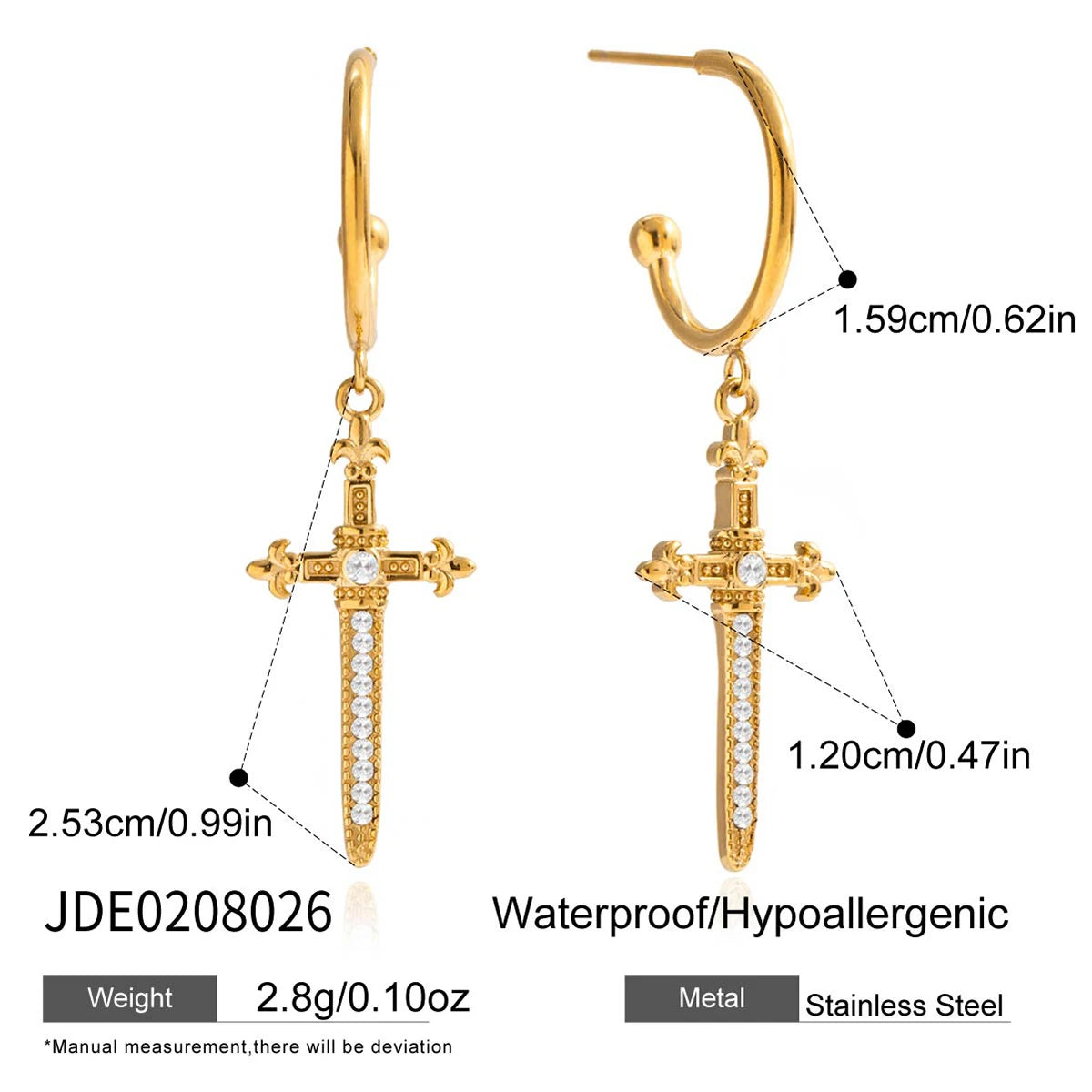 Youthway Crystal Cross Sword Pendant Necklace For Women 18K Gold Plated Stainless Steel Necklace Simple Fashion Jewelry Gift