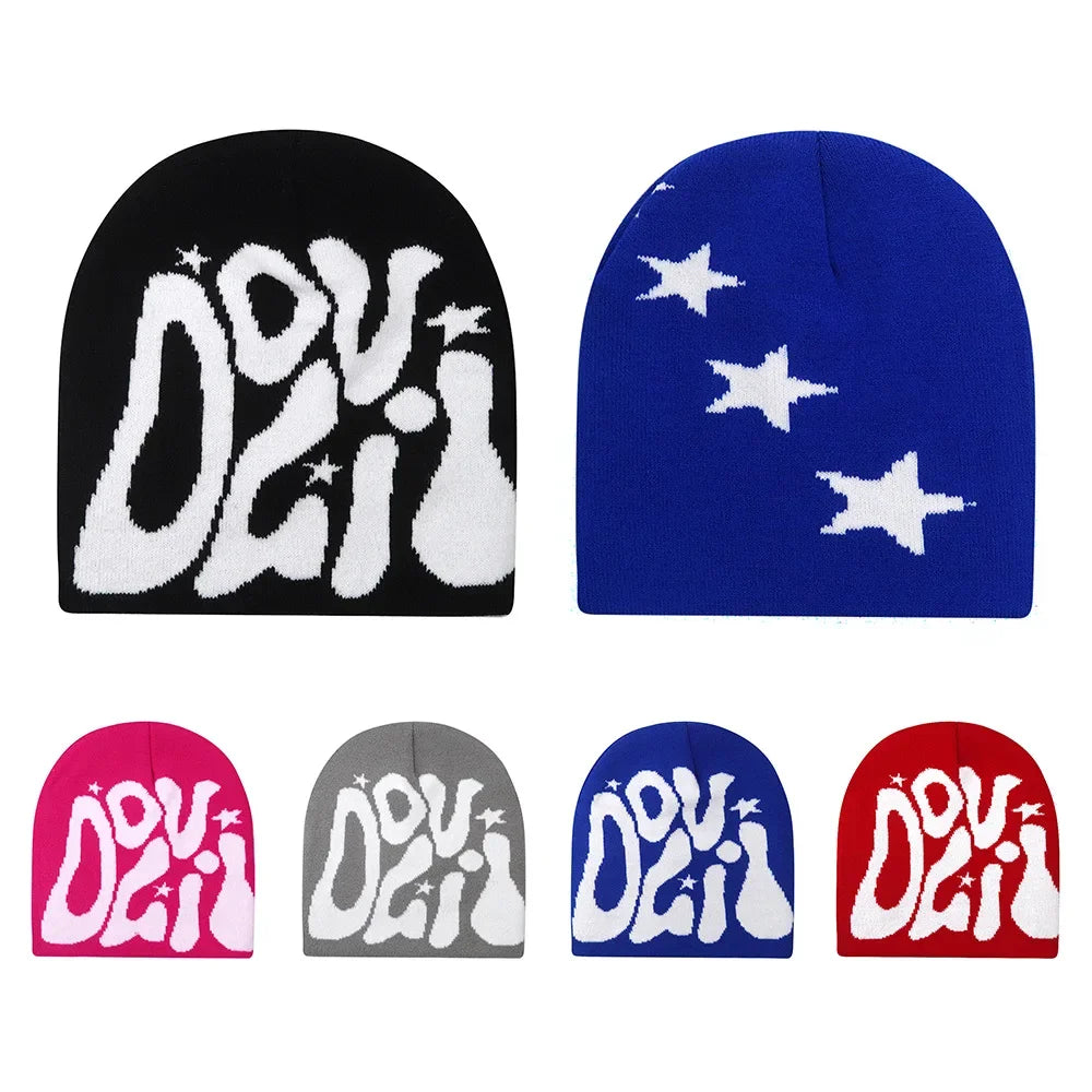 Y2K Letter Knitted Winter Autumn Beanie Cap Men Women Kanye Beanies Gorras Hombre Top Warm Skiing Hat Ear Hats Hip Hop Skullcap