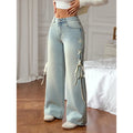 Cool Girl Sweet Ribbon Bow Jeans 2025 New Casual Wide Leg  Loose  Denim Pants Women's American Style High Street Trousers
