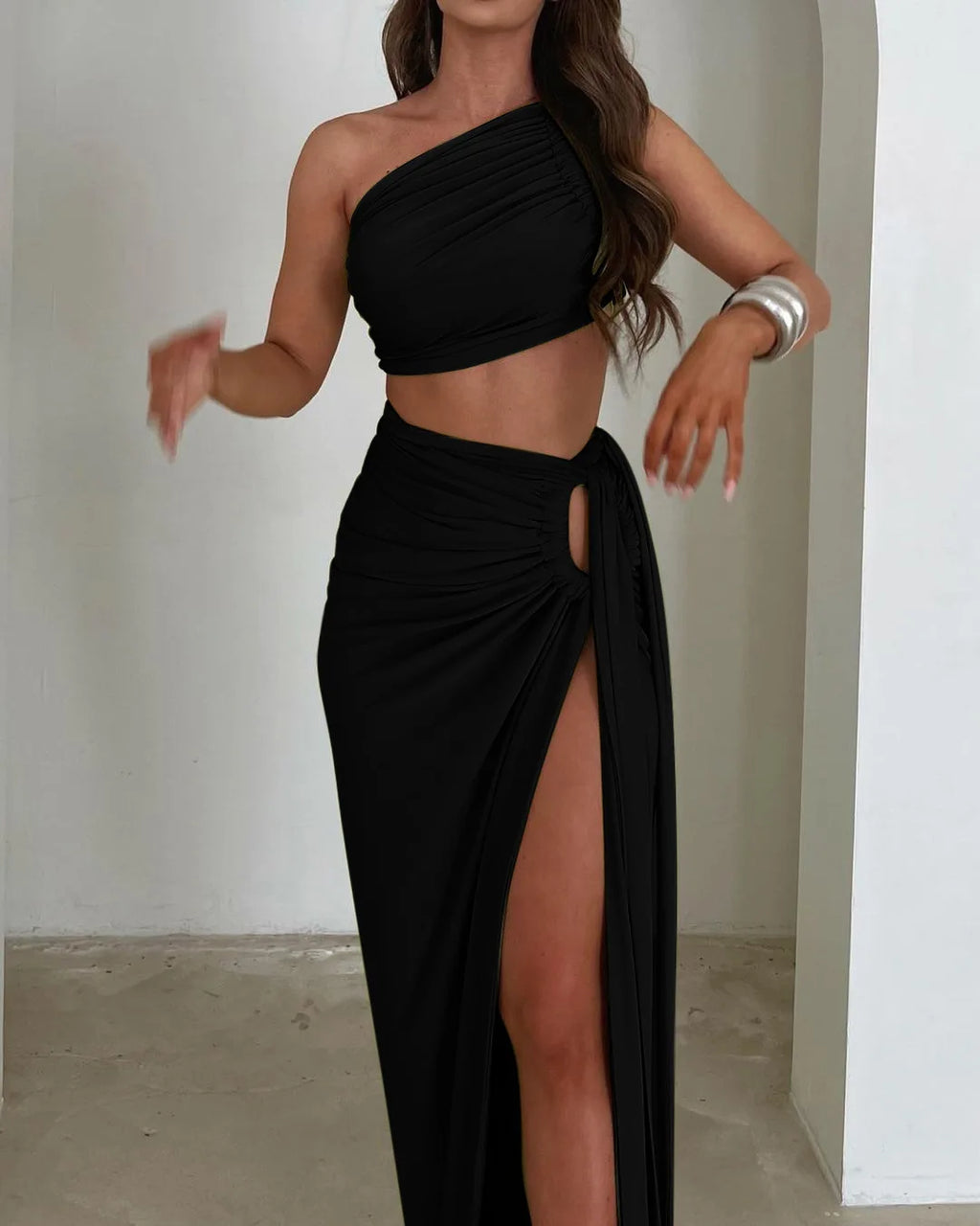 Ladies Summer 2 Pieces Set Women Sleeveless Backless Strap Spit Crop Top Side Slit Slim Long Skirt Evening Party Club Streetwear