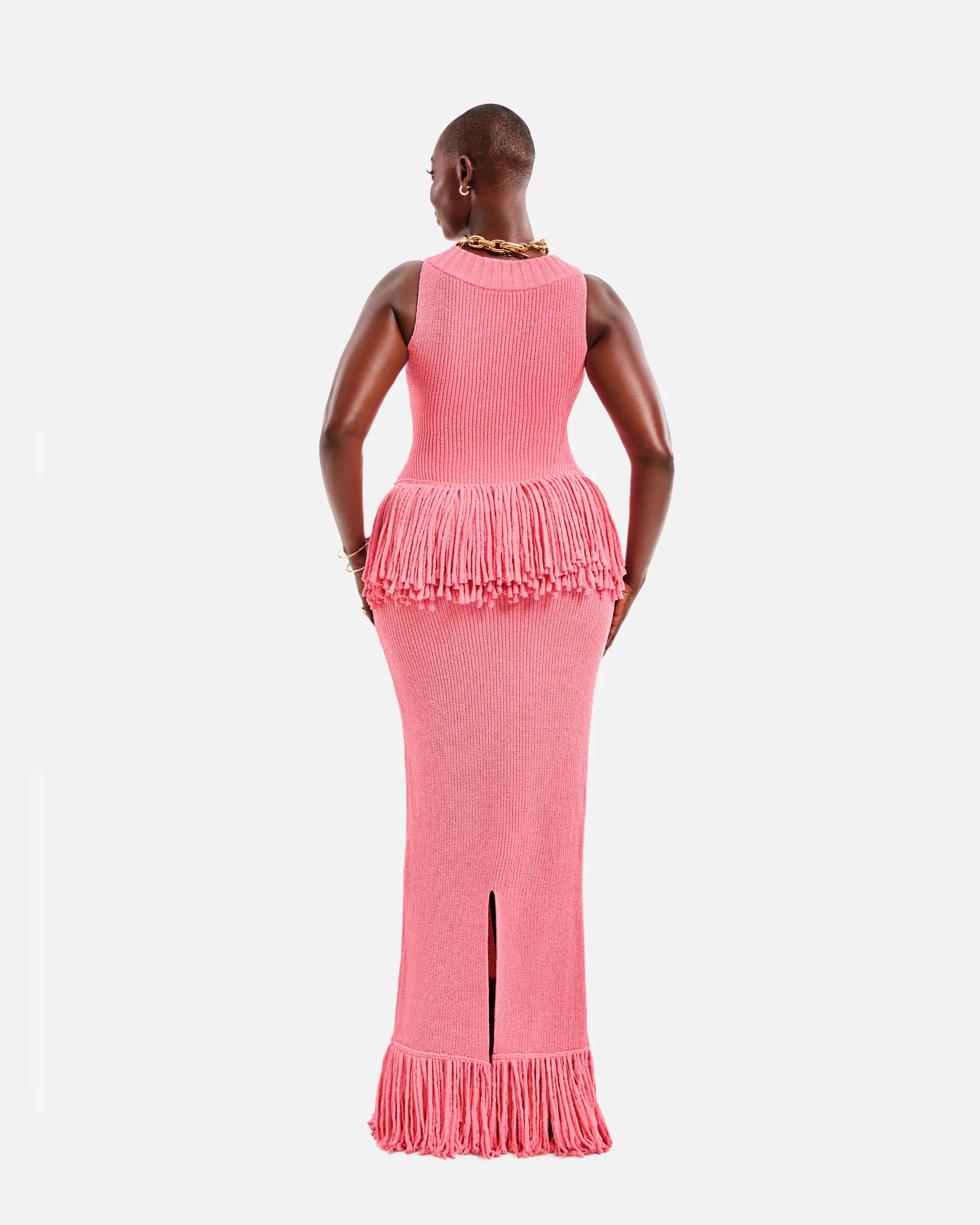 Designed Polka Dot Knitted Long Dress V Neck Hollow Out Fringe Hem Dresses 2025 Summer New Women's Elegant Party Evening Gown