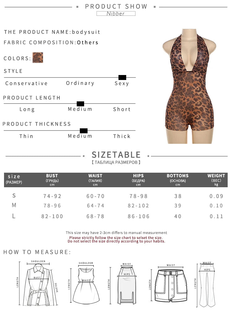 Nibber 2023 Leopard Print Romper Sexy Women See Through Hipster Summer Backless Halter Tight Midnight Clubwear Stretch Playsuits
