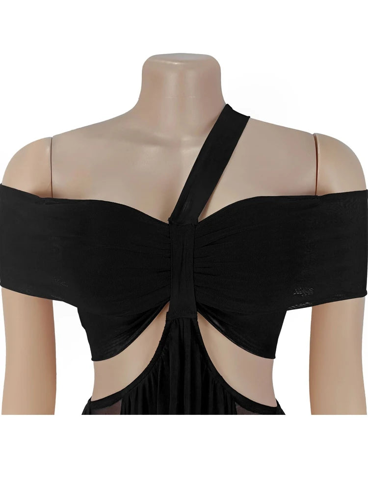 Beyprern Chic Women's Cut Out Layered Irregular Party Dresses Special Occasion Outfits Loose Ruched Night Out Vestidos Clubwear