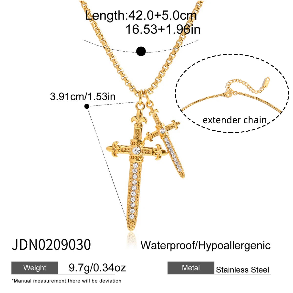 Youthway Crystal Cross Sword Pendant Necklace For Women 18K Gold Plated Stainless Steel Necklace Simple Fashion Jewelry Gift