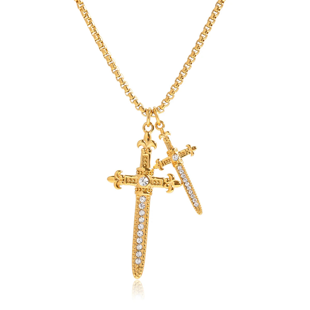Youthway Crystal Cross Sword Pendant Necklace For Women 18K Gold Plated Stainless Steel Necklace Simple Fashion Jewelry Gift