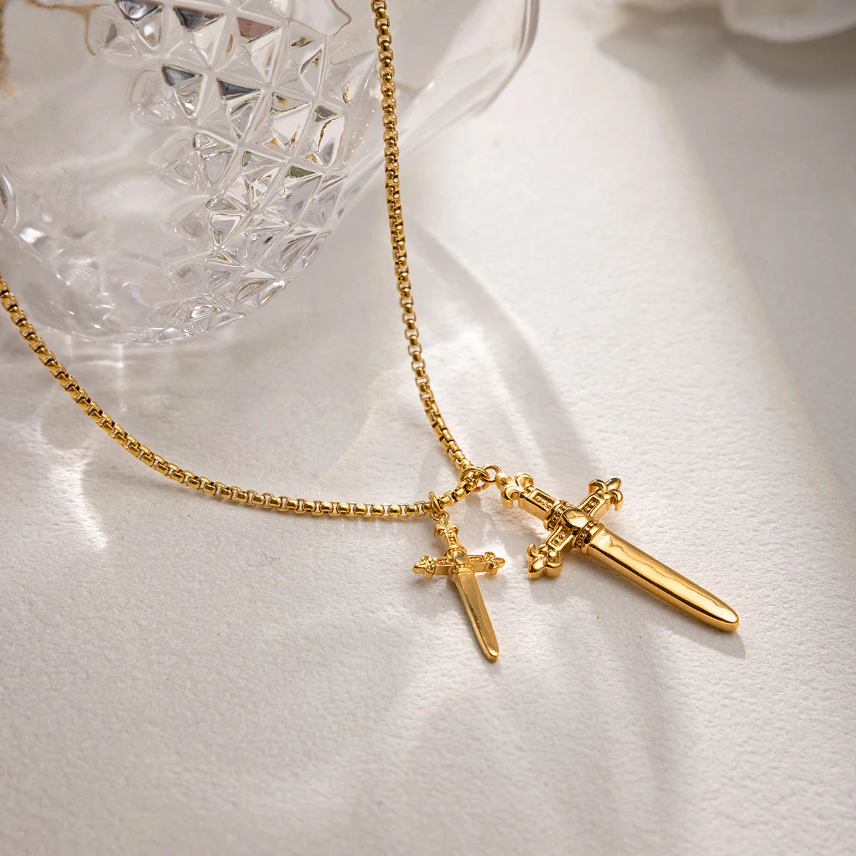 Youthway Crystal Cross Sword Pendant Necklace For Women 18K Gold Plated Stainless Steel Necklace Simple Fashion Jewelry Gift