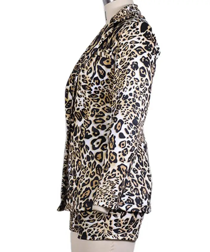 New Fashionable Printed Casual Long Sleeved Turn-down Slim Fit Single Button Jacket + Shorts Set For Women,5 Colors