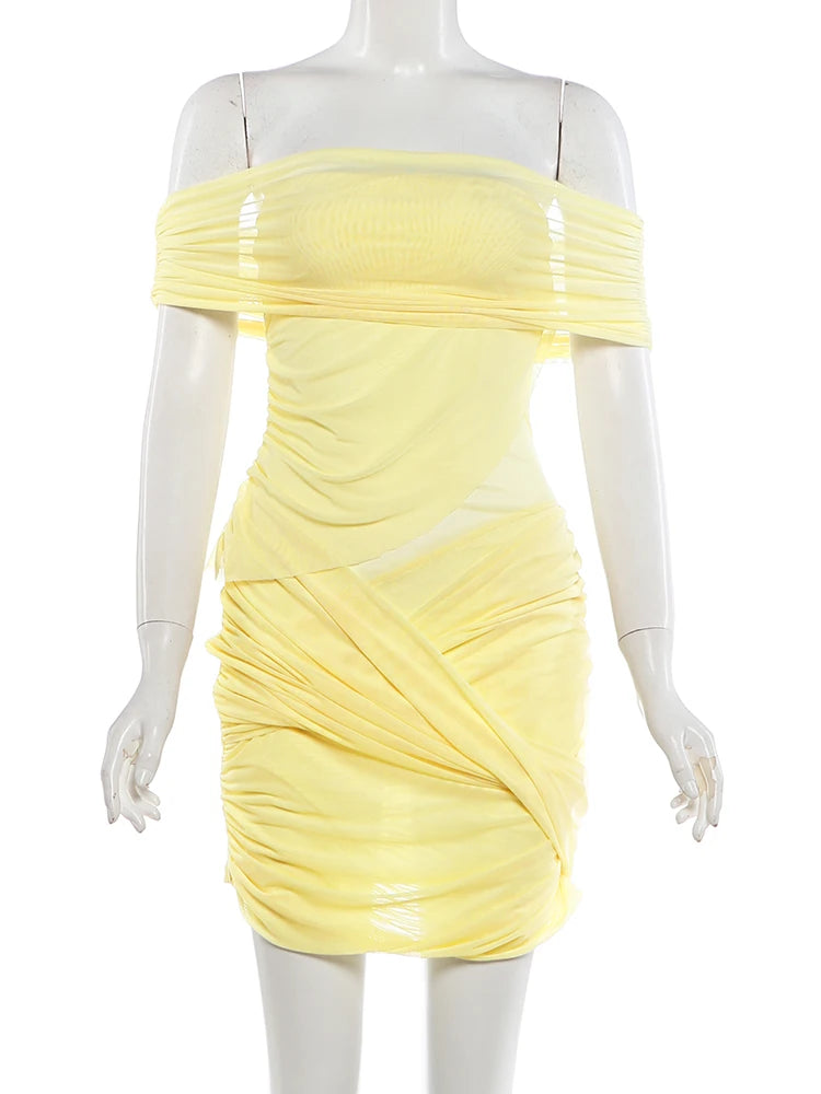 Nibber Prom Party Dress Women Sexy Patchwork Sexy Multi-Layer Mesh Cross Peach Hip Chic Clubwear Birthday Vacation Mini Bodycon